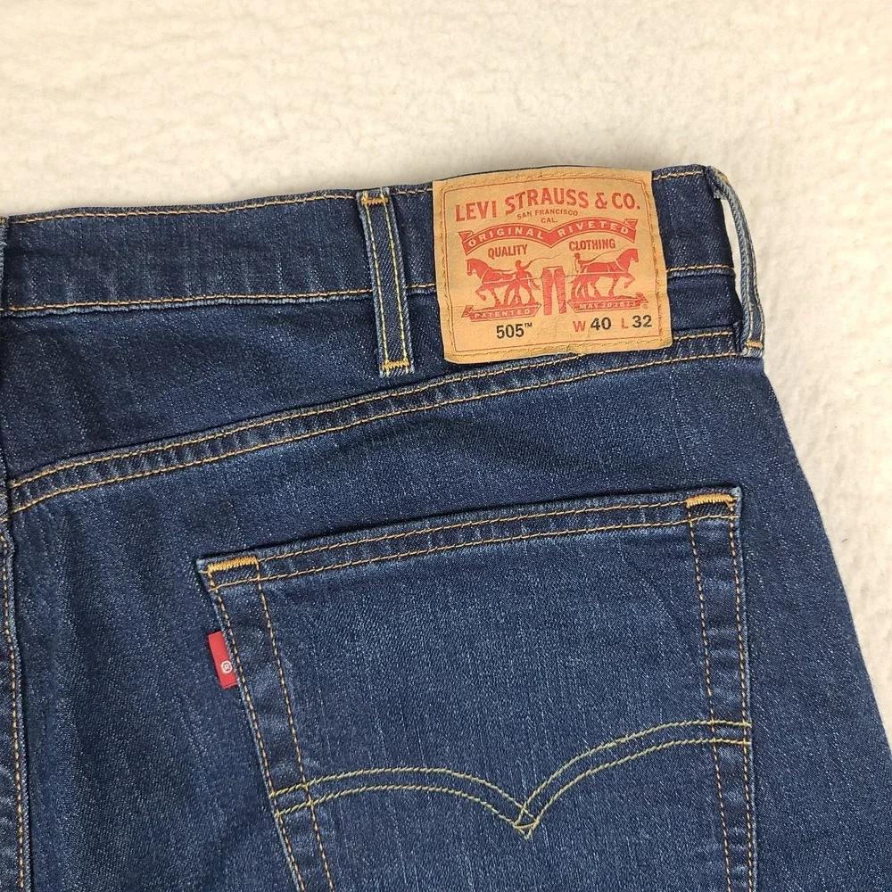Levi's 505 Jeans Mens 40x32 Blue Regular Fit Straight Waterless Dark Wash Denim